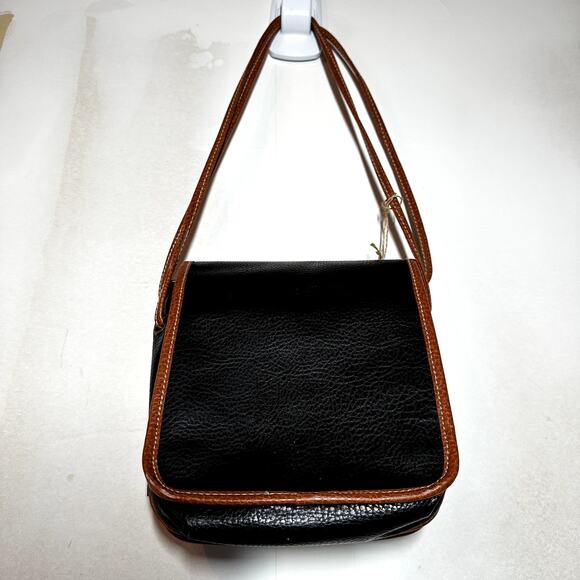 VTG Esprit Accessories Cross Body Bag Magnetic Snap Leather Black Brown - Picture 3 of 10